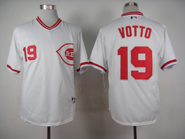 Men MLB Cincinnati Reds #19 Vott White throwback 1990 turn back jerseys->cincinnati reds->MLB Jersey